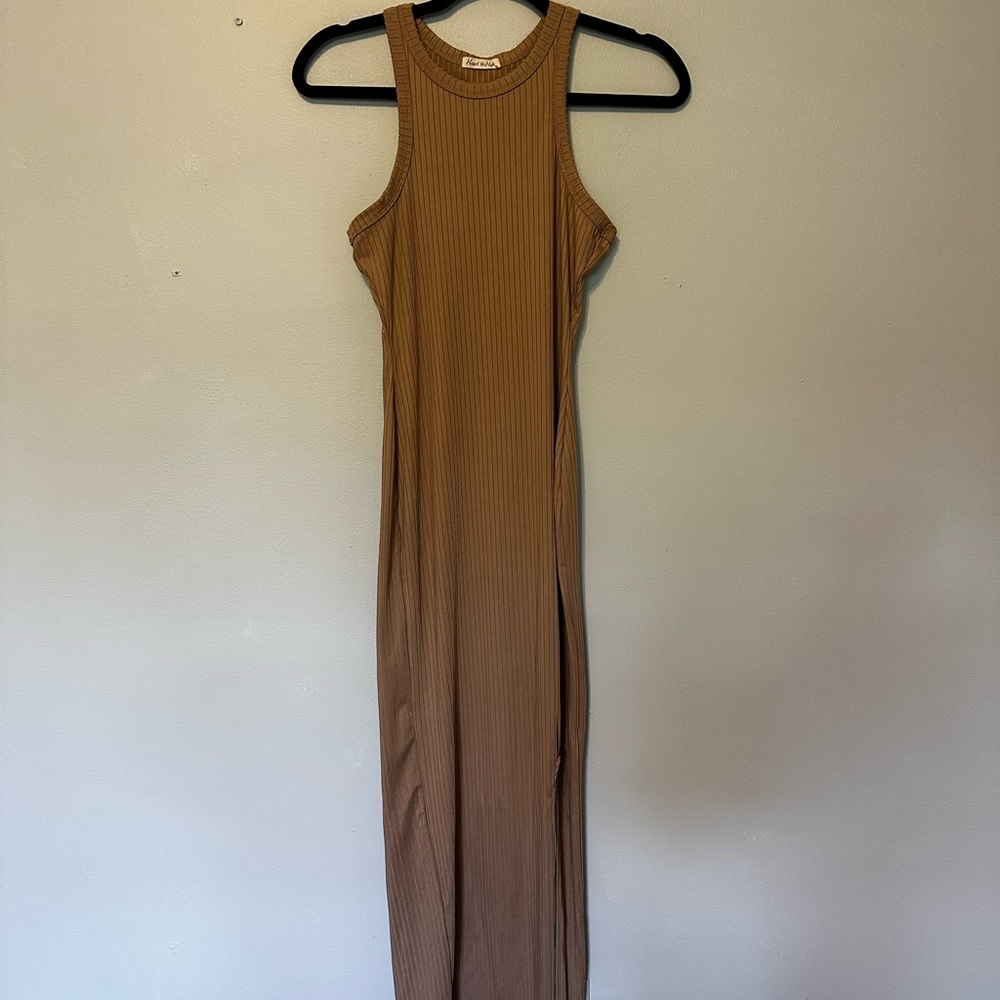 Heart Hips Tan Halter Bodycon Maxi Dress